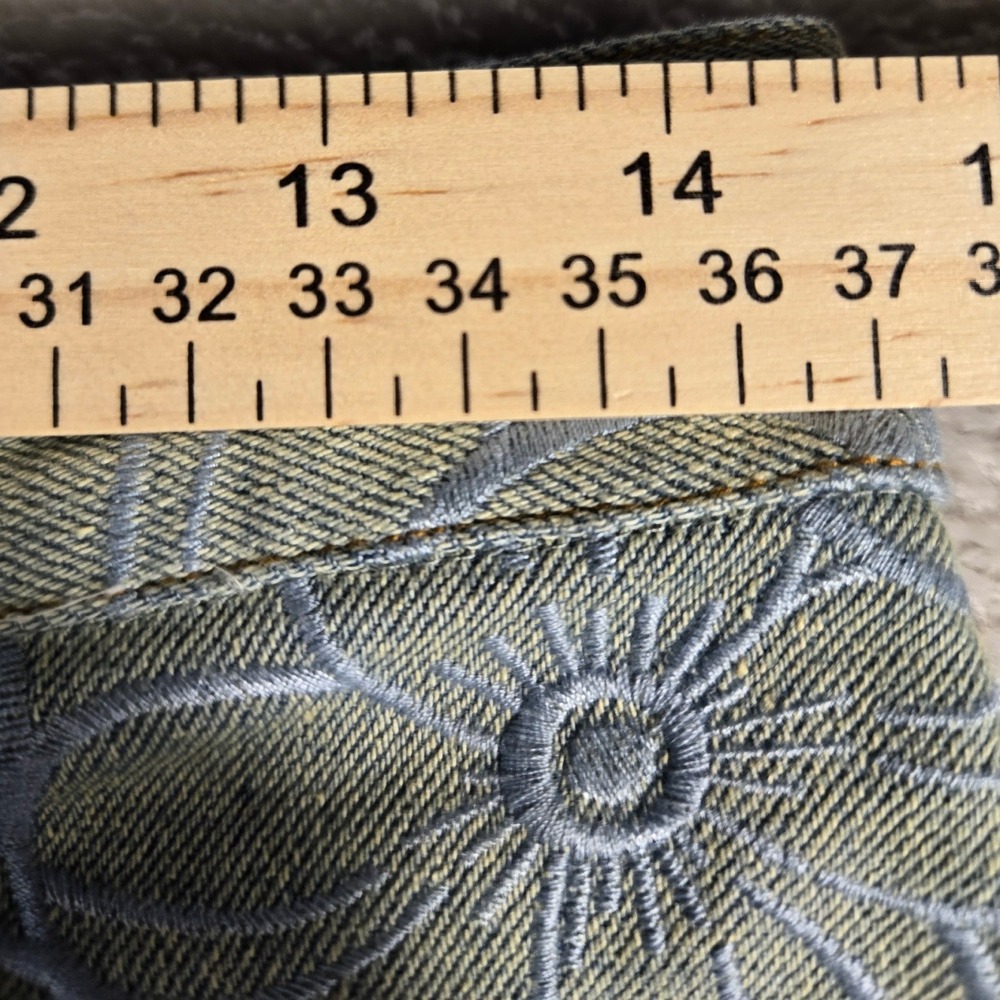 Cynthia Rowley Floral Eyelet Cutout Wide Leg Denim Pants Light Wash 28 - Picture 9 of 15